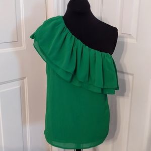 Main Strip Pretty Kelly Green Ruffle Top One Shoulder